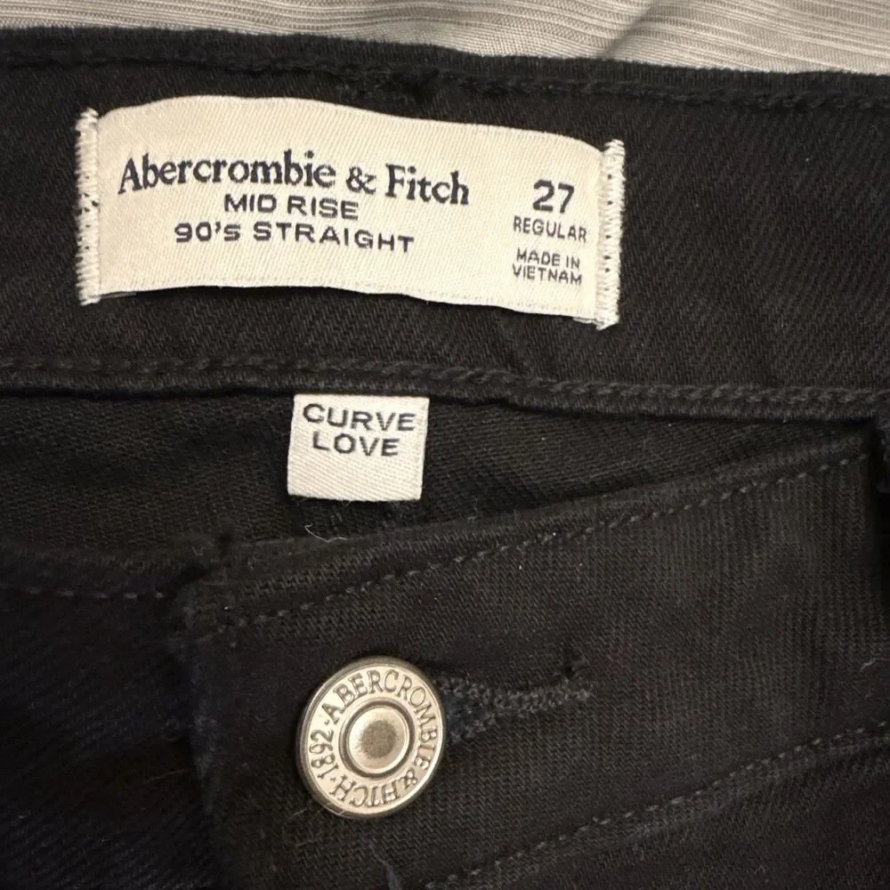 Abercrombie & Fitch Curve Love Women's 27 Black Mid Rise 90s Straight Jeans